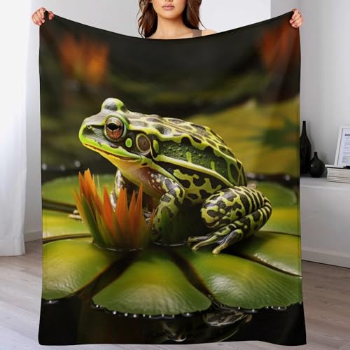 Couverture jeté flannel motif grenouille 1 pièce très doux et chaud pour chaise et sofa