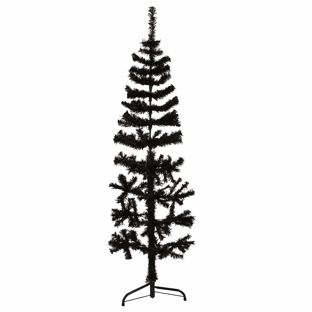 vidaXL Slim Artificial Half Christmas Tree with Stand Holiday Ornament Christmas Decoration Slim Xmas Tree Holiday Decoration Black 150 cm