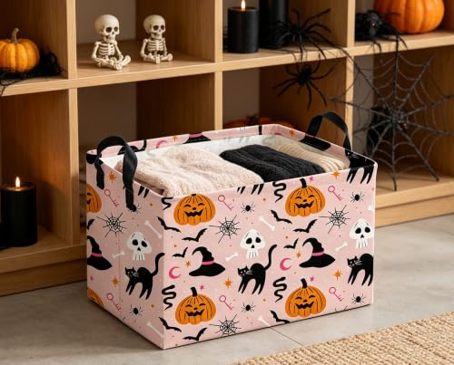 Image of Rectangle Halloween Baskets Ghost Basket Cute Storage Bin Fish Box for Room Decor Gift Basket(Cat Halloween)