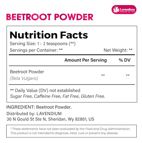 Image of Lavendium, Premium 8oz Beet Root Powder, 100% Natural & Pure Ground Beetroot, No Additives or Preservatives, Non-GMO, Plant-Based & Vegan, Perfect for Smoothies, Juices, Baking & Lattes