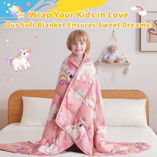anfie Weighted Blanket Kids (40"x60" 5lbs), Weighted Blanket Cooling Blanket for Sleeping,Throw Size Breathable Blanket with Premium Glass Bead(Pink Unicorn)
