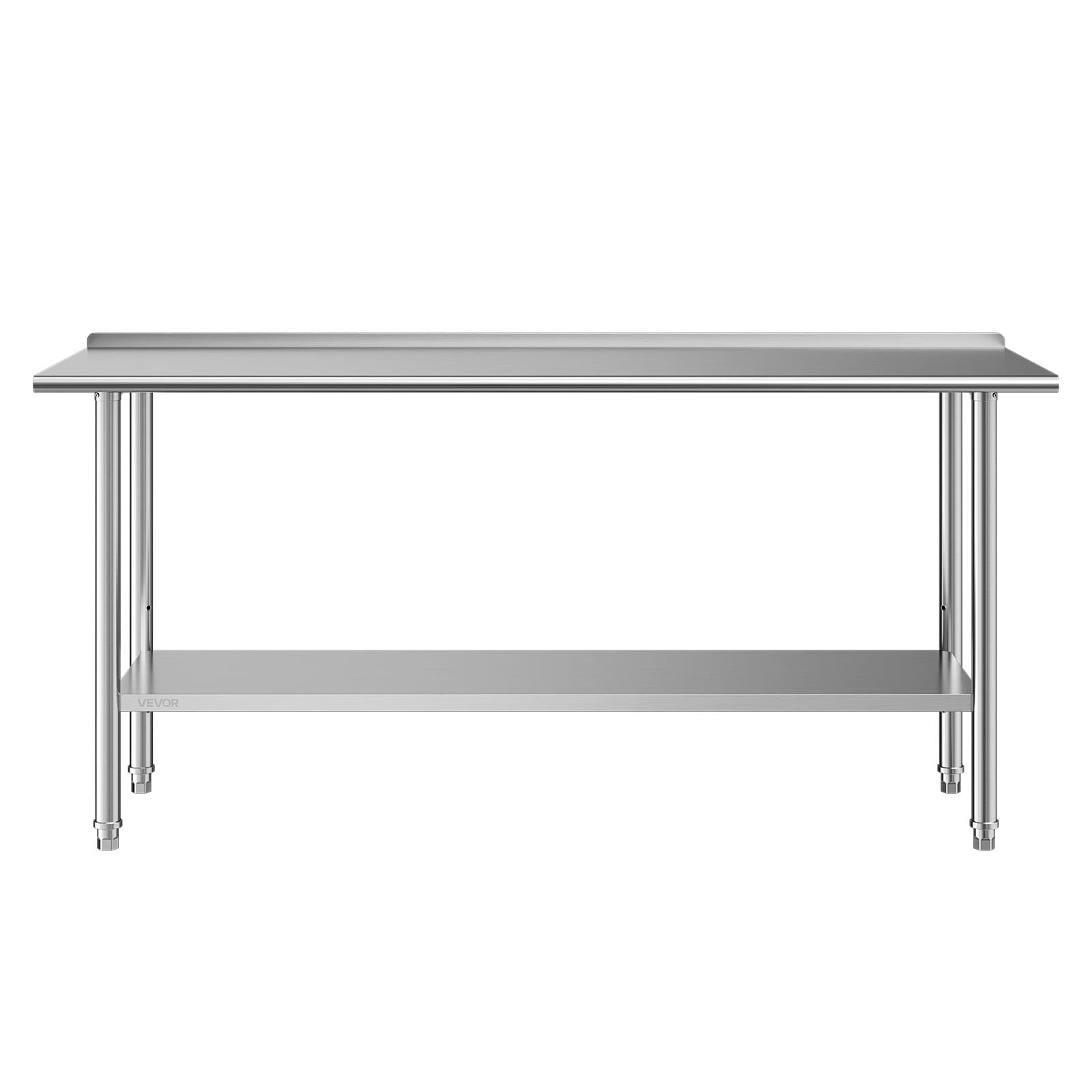 VEVOR Mesa de Trabajo de Acero Inoxidable 2 Niveles, Mesa de Preparación de Alimentos 182,9x61x89,4 cm, Estante Inferior Ajustable, Protector contra Salpicaduras, para Restaurantes, Bares, Hoteles