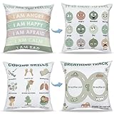 2Pcs Feelings Pillow Covers 18in Classroom Must Haves Calming Corner Item Mental Health Throw Pillowcase Kids Home Preschool Decorations Counselor Office Sensory Reading Room Calm Down Corner Supplies