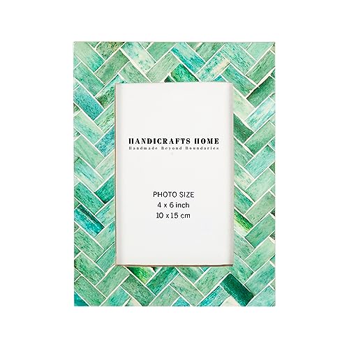 Handicrafts Home Indigo Picture Frames-Shades Of Blue Bone Inlay-Mosaic Style Photo Frames (4X6 Inch, Green) #TOP15