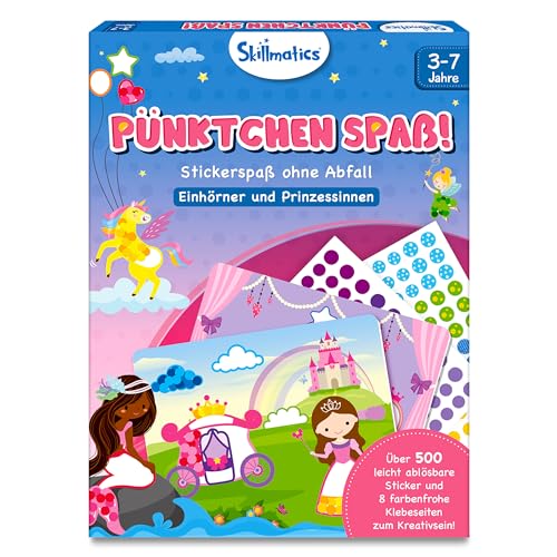 Skillmatics Bastelaktivität - Pünktchen spaß!, Stickerkunst ohne Saubermachen, Geschenke für Kinder von 3 bis 7, Vervollständige 8 Bilder voller Prinzessinnen & Einhörner