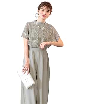 【美品】Nissen レースオールインワン Mサイズ パンツドレス　グレー 美品】Nissen レースオールインワン Mサイズ パンツドレス