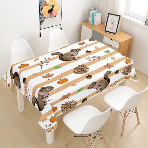 Tizhweqo Mantel Mesa Rectangular Otoño, Manteles Antimanchas Ardilla Adorable, 3D Impresión Mantel Impermeable Lavable para Cocina Salón Comedor, 140x300 cm Q.P2200