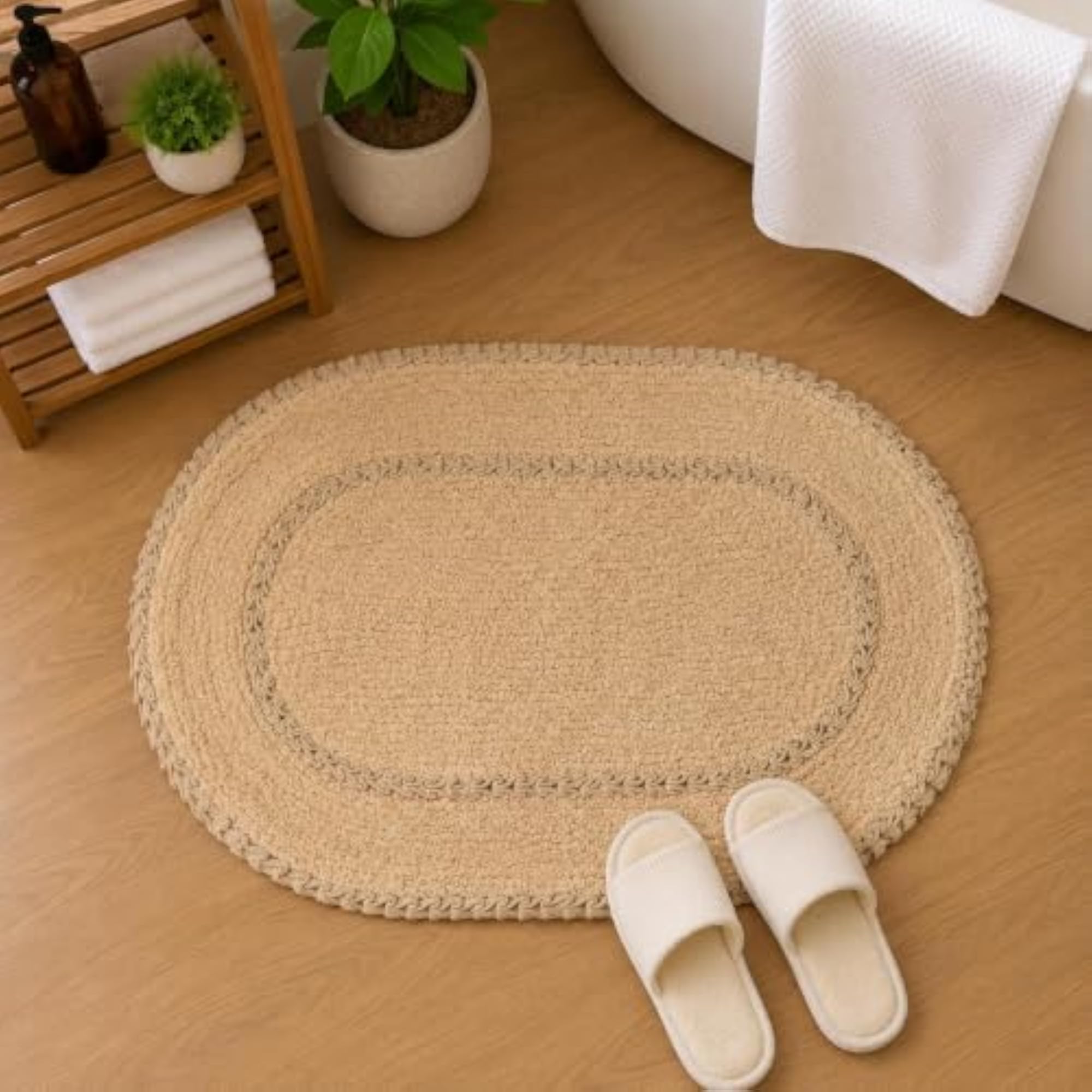 SHEMTRON Collection Cotton Bath Mat, Oval, Tufted, Non Slip