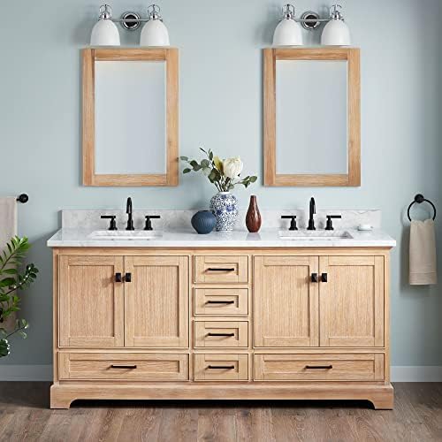Signature Hardware 483488 Quen 72" Free Standing Double Basin Vanity Set with Cabinet, Vanity Top, and Undermount Sink - 3 Faucet Holes - Driftwood Brown/Carrara Marble