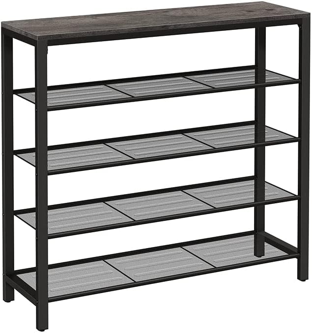VASAGLE INDESTIC Shoe Rack, Shoe Storage Organizer with 4 Mesh Shelves and Large Surface for Bags, Shoe Shelf for Entryway Hallway Closet, Steel Frame, Industrial, Charcoal Gray and Black ULBS015B04 Charcoal Gray Organizer