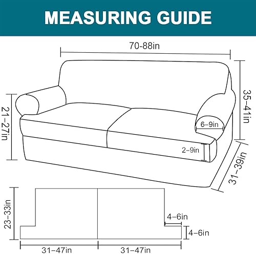Miniatura 9 de Fundas de sofá de 4 piezas, fundas de sofá con cojín en T para sofá de 3 cojines, funda elástica para sofá con 3 fundas de asiento individuales con