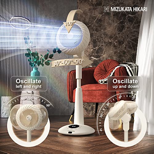 Mizukata Hikari Versatile Air Circulator Standing Fan With Remote, 2023 Nature Breath Pedestal Fan, Ultra Quiet, 12 Speeds, Night Light, Aroma Box. Omni-Directional Oscillation,Off-White. #TOP3