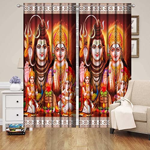GYANTITEXTURE God Printed Doorway Curtain 7Ft 1 Piece, Home Decoration Mandir Temple Pooja Room Curtains, 3D Digital Polyester Panel and Drapes with Eyelet Rings (4x7 Feet, Shivji)