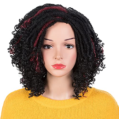 NOBLE Short Dreadlocks Wigs Short Afro Twist Wigs with Curly Ends Faux Locs Synthetic Wigs Dread locs Hair Soft Locs Braids Wig for Women Black Mix Red Color …