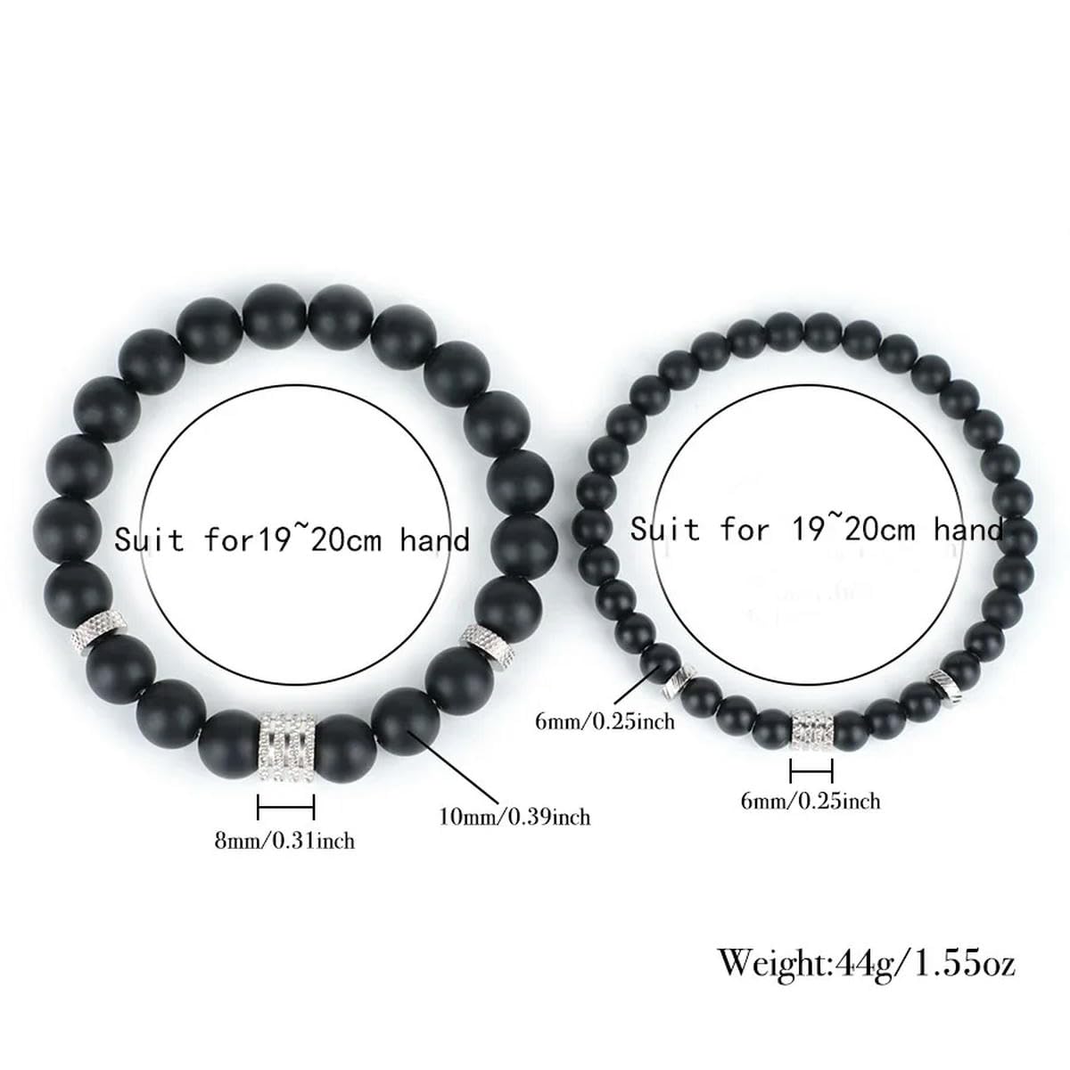 Juego de 2 pulseras para hombre, 6 mm, 10 mm, ojos de tigre, howlita, obsidiana, brazalete, accesorios de muñeca
