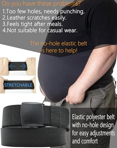 Men's Adjustable Tactical Belt, TSA Outdoor Military Nylon Canvas Webbing Work Belt,Metal-Free Elastic Stretch3