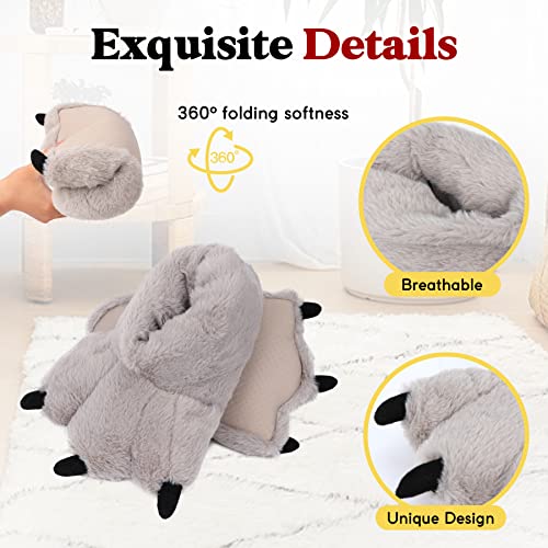 Image of Women Plush Animal Paw Slippers Funny Novelty Bear Claw Slippers Cozy Furry Warm Memory Foam Slippers Gifts for Halloween Christmas