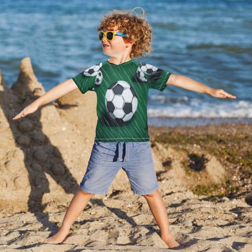 Kids Swimsuit Football Sport Rain Green Sunscreen T-Shirts Swimwear Sets UPF 50+4