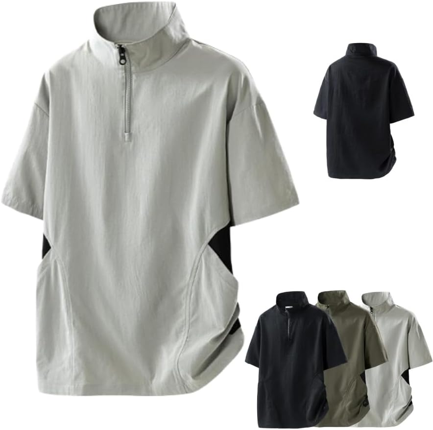 Half Zip High Neck Fishing Shirt Short Sleeve Golf Shirt Pullover Windproof Water Resistant Wind Rain Shirts for Men
