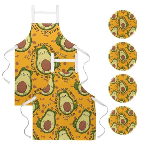 Lot de 2 tabliers de cuisine motif chien avocat avec 4 broches pour la maison