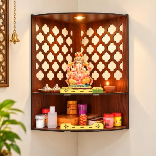Gift Kya De Wooden Corner Pooja Mandir for Home & Office | Wall M...