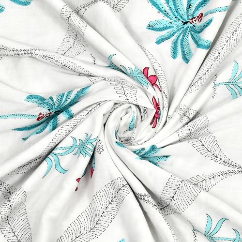 Image of BLOCKS OF INDIA Hand Block Printed Cotton Single Size Reversible Malmal Dohar for Summer (Turq Tree)