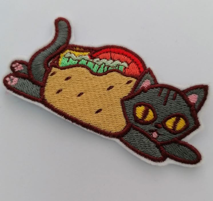 Purr-ito cat in a Burrito SEW Embroidered Patch 4 INCH