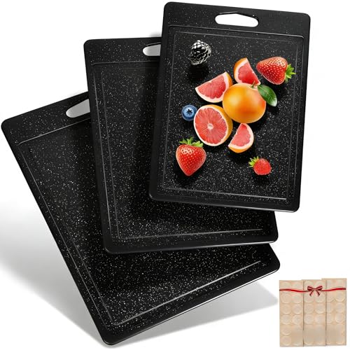 DIFULI Schneidebrett Set 3-teilig Granitoptik, 100% Rutschfeste Aufkleber und Saftkanal, BPA-Free,...