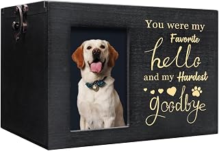 Pet Urns for Dog or Cat Ashes, Wooden Pet Cremation Urns with Photo Frame, Large Keepsake Memory Box Loss Pet Sympathy Remembrance Gift, 7.87" x 5.51" x 5.51" (Black)