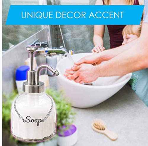 Soap Lotion Dispenser (Brushed Nickel) - 8 oz Clear Vintage Glass Jar (with Soap Lotion Label Tags)