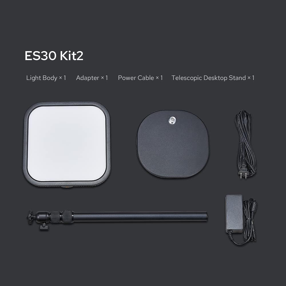 Godox ES30 Key Light, 2250Lumens Desk Light for Streaming with Extendable Desk Stand, 0-100% Brightness & 2800-6500k Color Temperature APP Control, Soft Light Panel for Streaming, Zoom Calls, YouTube