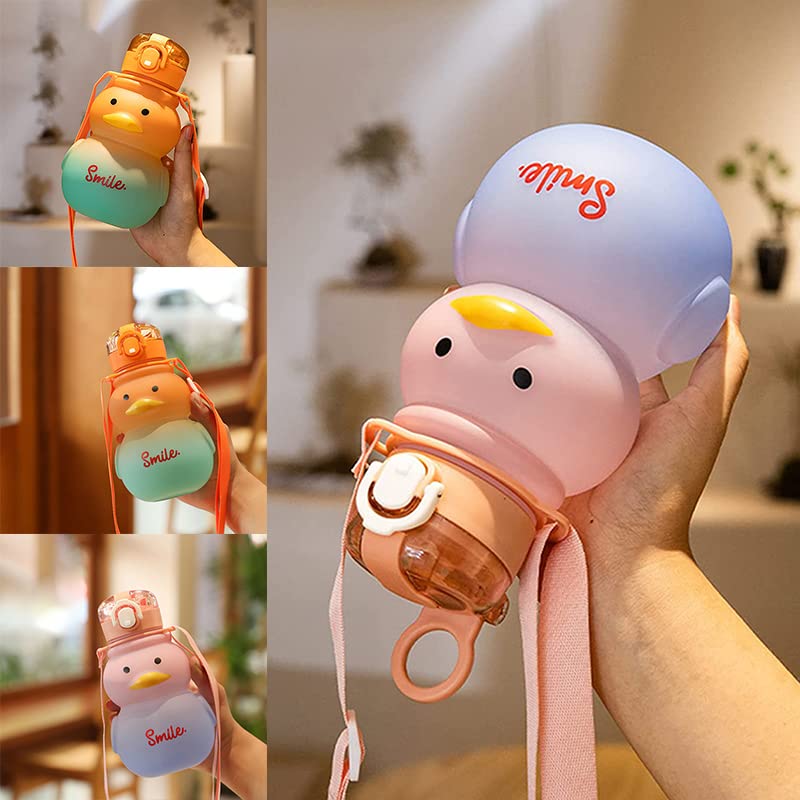 Borraccia Kawaii a forma di orso, colori sfumati, graziosa borraccia senza BPA, con cannuccia e cinghia, portatile, a prova di perdite, per bambini, sport all'aria aperta, viaggi (B(650 ml