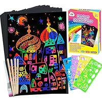 ZMLM Scratch Art Crafts Girls Gifts, 60 Rainbow Scratch Paper Art Gifts for 3 4 5 6 7 8 9 10 Years Old Girls and Boys Kids, Arts and Crafts for Kids 4-6 Birthday Toys and Games Activities Gift (Pink)
