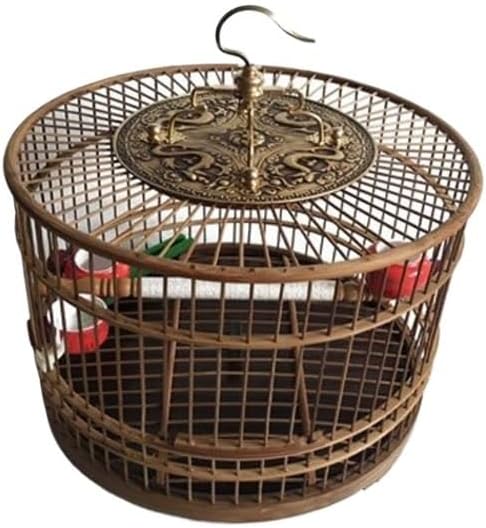 Bird Cage Bamboo Circular Birdcage with Hook Easy Hanging Pearl Bird Small Cage for Carrying Finch Cage