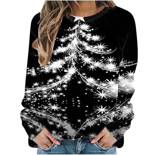 Christmas Sweatshirts for Women 2024 Glitter Xmas Tree Graphic Long Sleeve Crewneck Shirt Casual Fall Winter Pullover