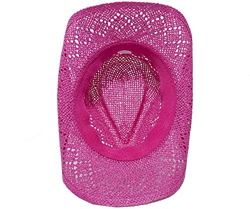 Vamuss Straw Cowboy Hat For Women With Beaded Trim And Shapeable Brim (Pink) #TOP3