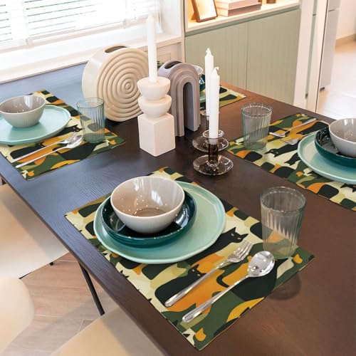 Set de table lavable imprimé chat abstrait 30,5 x 45,7 cm double résistant - 7