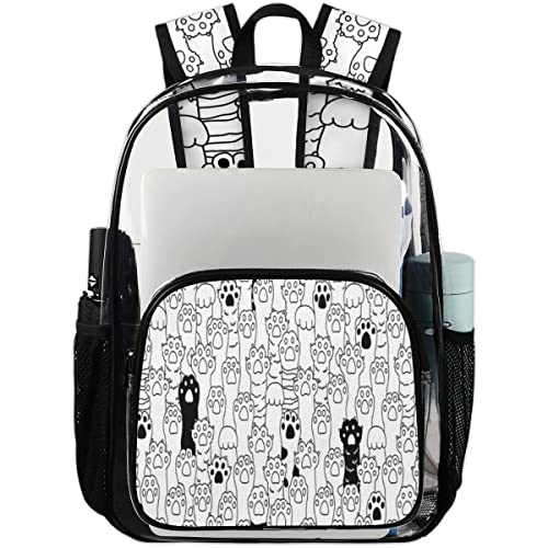Sac à dos transparent étanche en PVC avec poches imprimées chat et sangle confort en maille