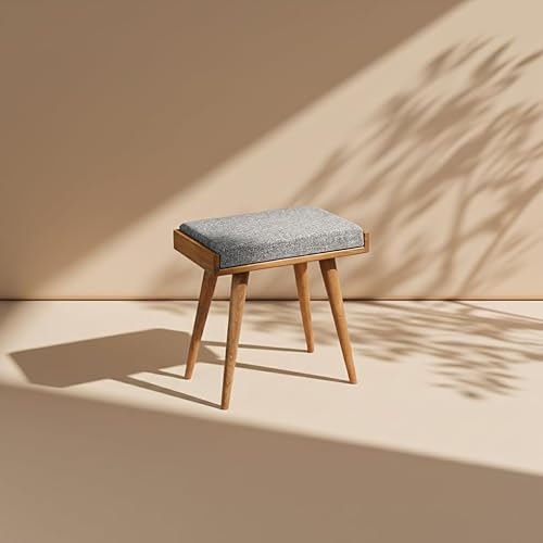 Walnut Ottoman Stool for Living Room | Upholstered in Gray
