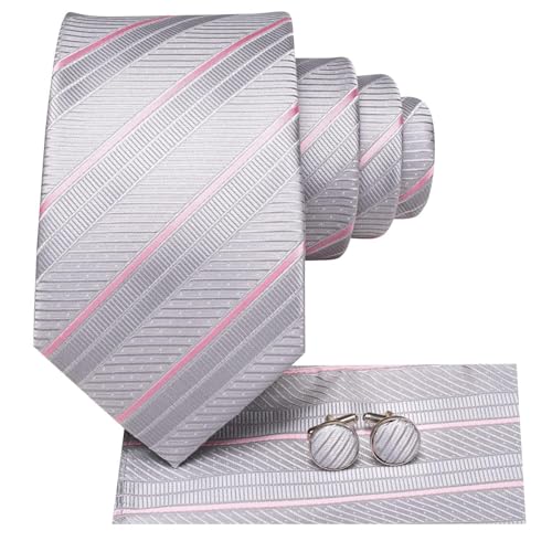 Image of Dubulle Mens Paisley Striped Tie Woven Necktie for Men and Handkerchief Cufflinks Set Wedding Formal Business