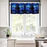Fantasy Blue Butterfly Flower Valance Curtains for Kids Girls Bedroom Decor Colorful Butterflies Romantic Floral Window Drapes Kitchen Cafe Short Curtains for Bathroom Living Room W54xL18in 1 Panel