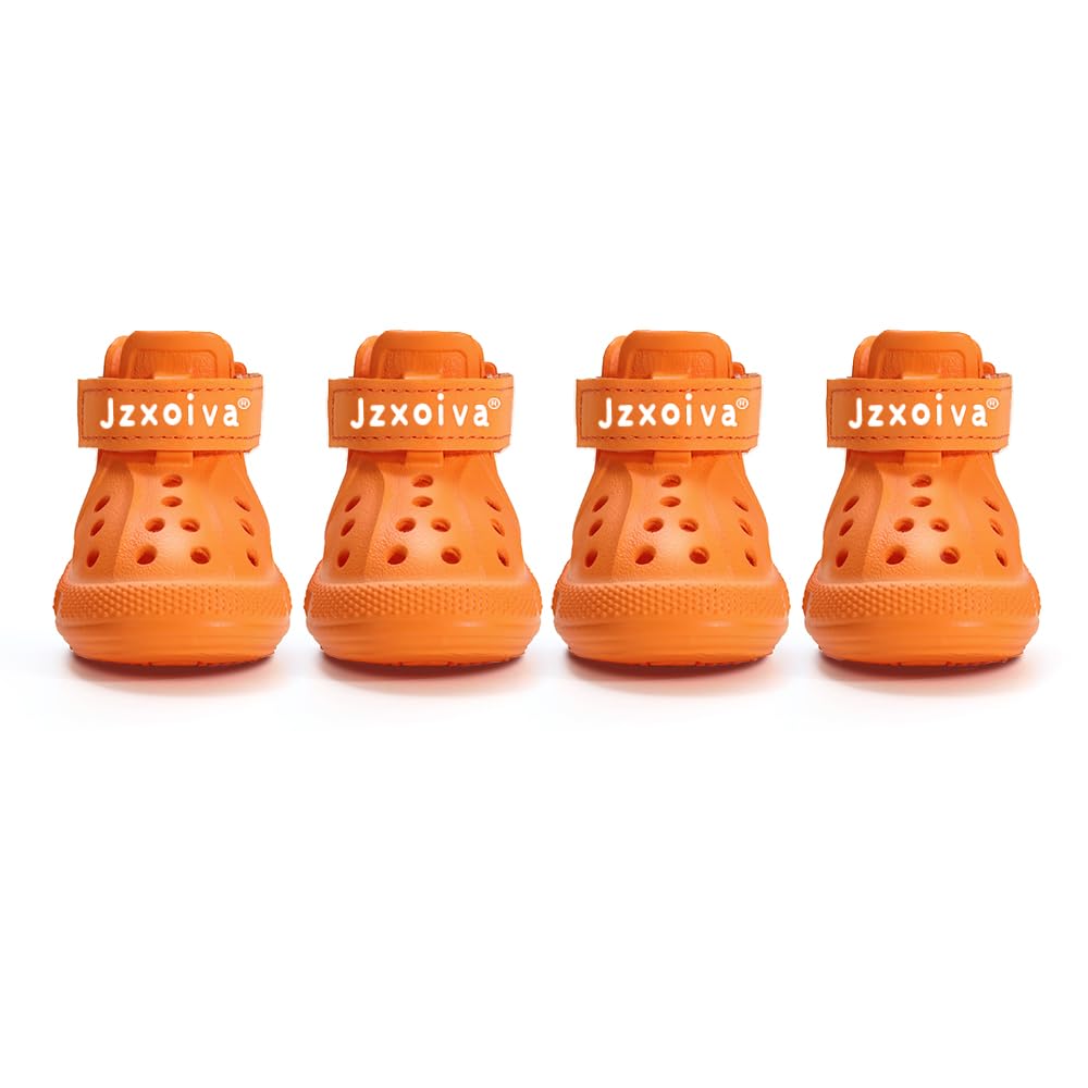 JZXOIVA Dog Shoes for Hot Pavement, Dog Booties for Small Dogs, Breathable Dog Boots & Paw Protectors, Adjustable Non-Slip Dog Rain Booties, Waterproof Pets Sandals for Beach Orange Size 2