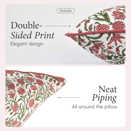 CPC 100% Cotton Throw Pillow Covers 20x20 Inch, Set of 2 Red Block Print Pattern Couch Pillow, Cute Boho Decorative Pillows for Living Room, Bedroom with Hidden Zipper- Red Garnet