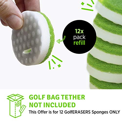 Golferasers Instant Golf Eraser, Premium Dual-Sided Sponge For Cleaning Golf Clubs, Shoes & Golf Balls, 12 Pack Refill, Bag Tether Not Included #TOP2