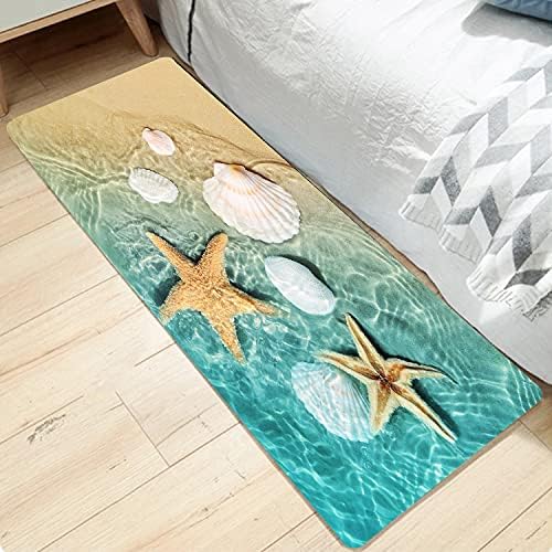 Non Slip Bath Rugs Sponge Foam for Bathroom,Durable Flannel Mat Bright 3D Print Rug for Living Room, Absorbent Water Clearance MatS for Forlaundry Room and Kitchen, Beach Starfish Scallop Decor carpt Multi10 47x17 inches