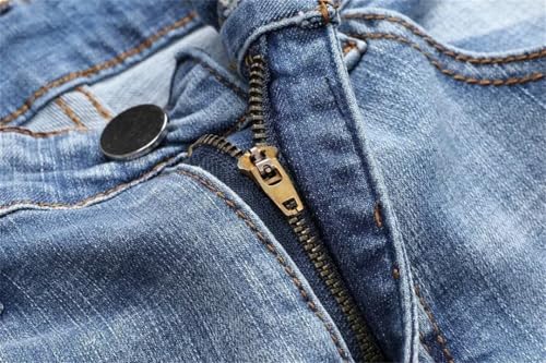 Men (Without Belt) Slim Straight High Street Motorcycle Denim Trousers Ripped Casual Jeans2