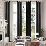 Hascemon Extra Long Blackout Curtains, Room Darkening Grommet High Ceiling Drapes, 2 Story Curtains for Living Room and Loft(1 Panel, Black, 52'x132')