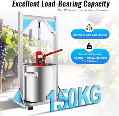 12L/22L/36L Stainless Steel Hydraulic Fruit Wine Press Machine with Sanitary Tray & Hydraulic Jack for Grape Wine, Cider - Durable & Efficient Wine Making Equipment