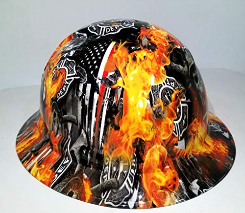 Wet Works Imaging Customized Pyramex Full Brim Hydro Dipped In Fireman Thin Red Line Hard Hat With Ratcheting Suspension Construction Ppe #TOP1