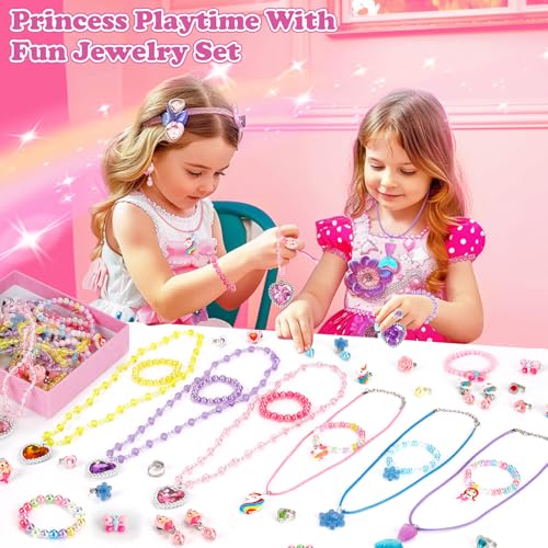 Kids Play Jewelry Sets, Princess Toys for Girls 4-6, 29 Pcs Little Girl Costume Jewelry, Unicorn Necklaces, Bracelets, Rings, Earrings, Dress Up Birthday Easter Gifts for Kids Pretend Play Party Favor